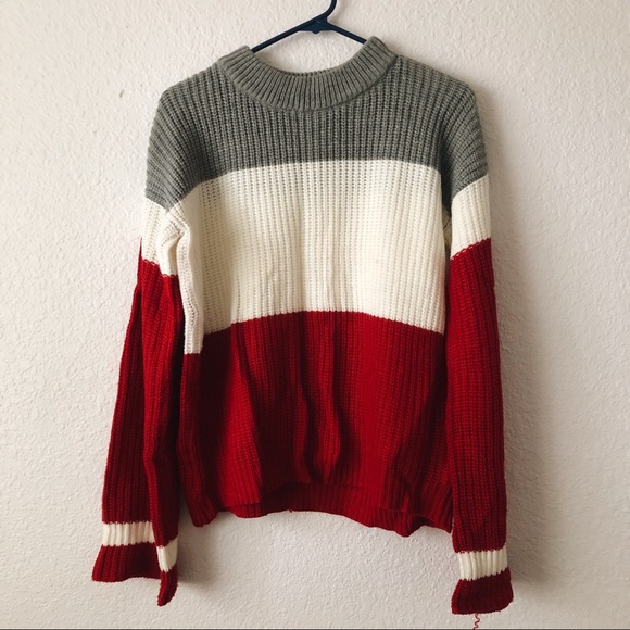 Sweaters - RED, WHITE, GREY BELL SLEEVE SWEATER
